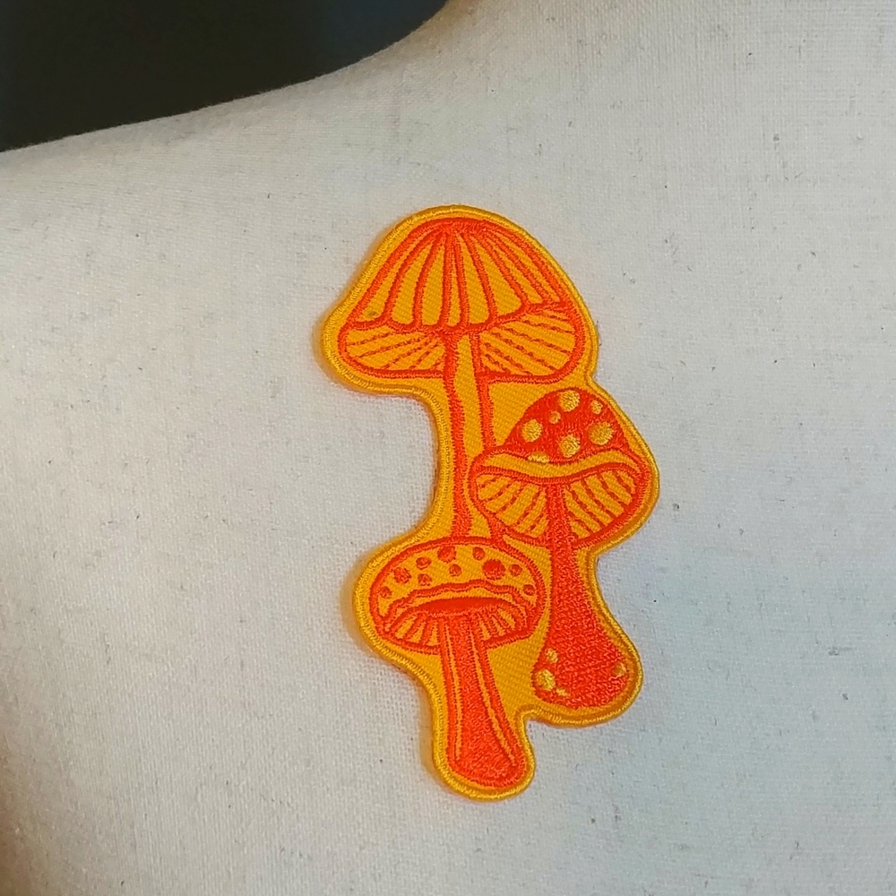 Mushroom Embroidered Orange Patch
